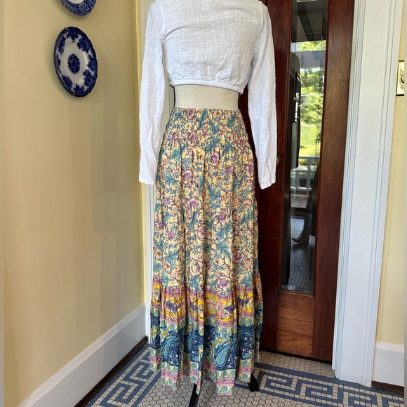Flowy High-Waisted Floral Boho Maxi Skirt, Size S - Picture 3 of 9